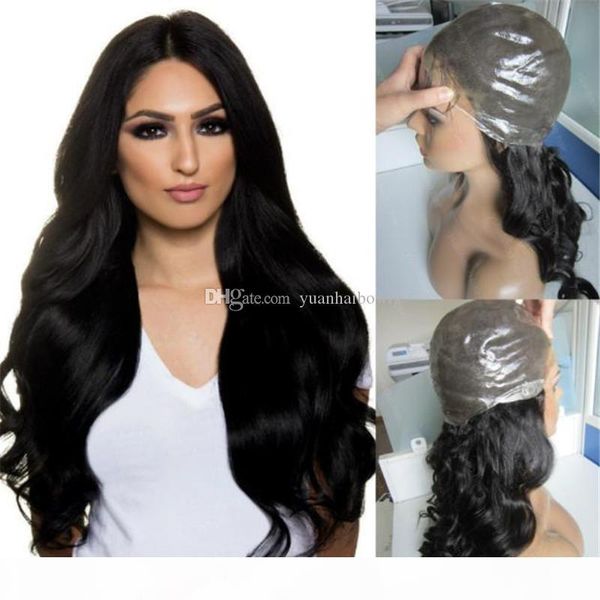 

новый продукт jet black color 1 virgin бразильский волнистый волос полный thin кожи парик бесплатная доставка, Black;brown