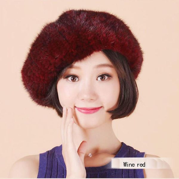 

berets good mink knitted hats for women to keep warm hat winter real fur, Blue;gray