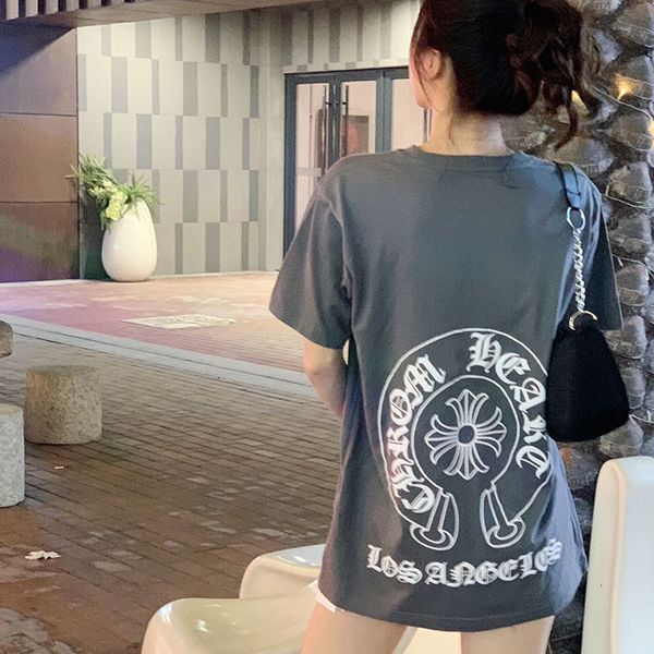 

2020 chh spring / summer new couple style cement grey sanskrit horseshoe printed short sleeve t-shirt for men and women, Black