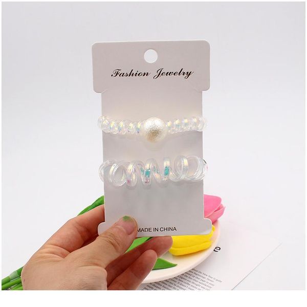 

3pcs new fashion thick shining spiral cord elastic hair band white bling telephone wire pearl hair ties for thick&t qyldty
