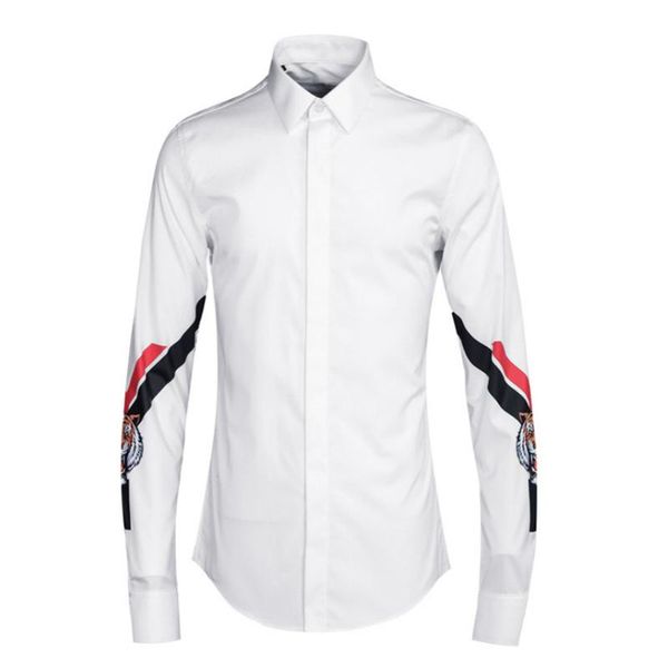 Erkek Casual Gömlek 2021 Kaplan Baskı Gömlek Uzun Kollu Slim Fit Sosyal İş Örgün Elbise Yıldız Streetwear Smokin Bluz