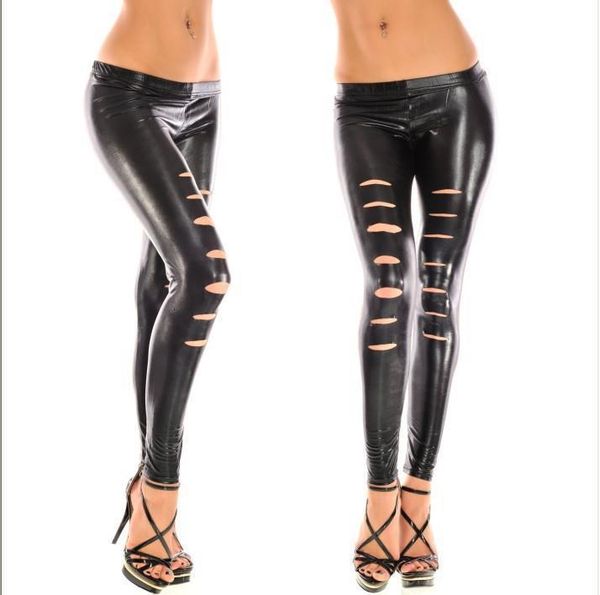 

кожаные поножи strech черные дыры разорванные pu поножи punk rock мода женщины леггинсы повседневный jeggings танцы pant, Black