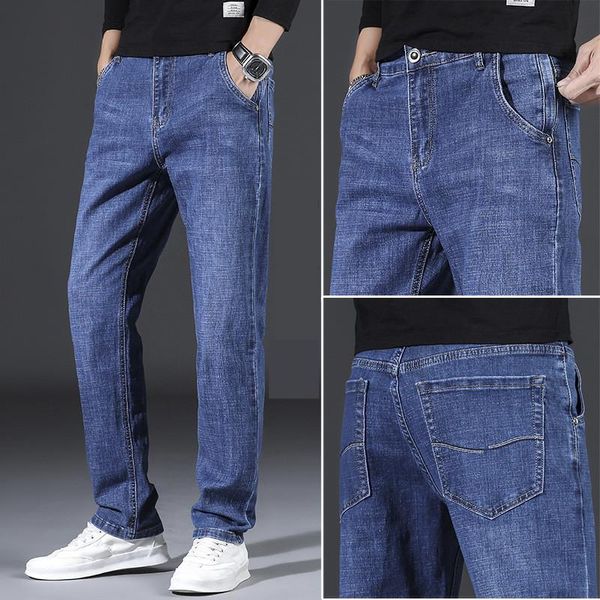 

men classic style loose fashion straight stretch comfortable denim trousers anti-theft zipper jeans male pants brand blue jeans
