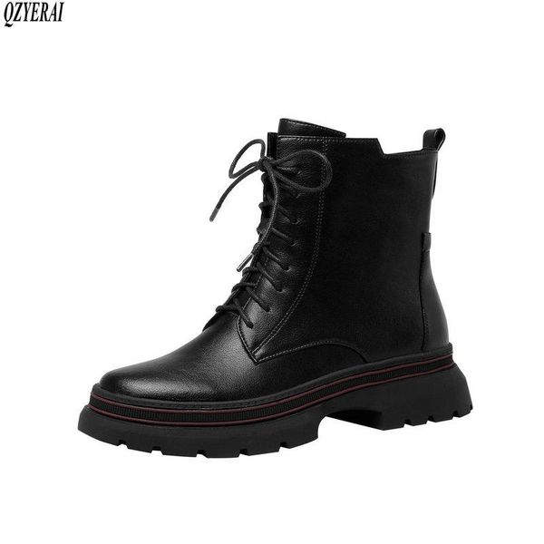 

qzyerai ankle boots genuine leather black female boots women's cowhide women's shoes size 35-39