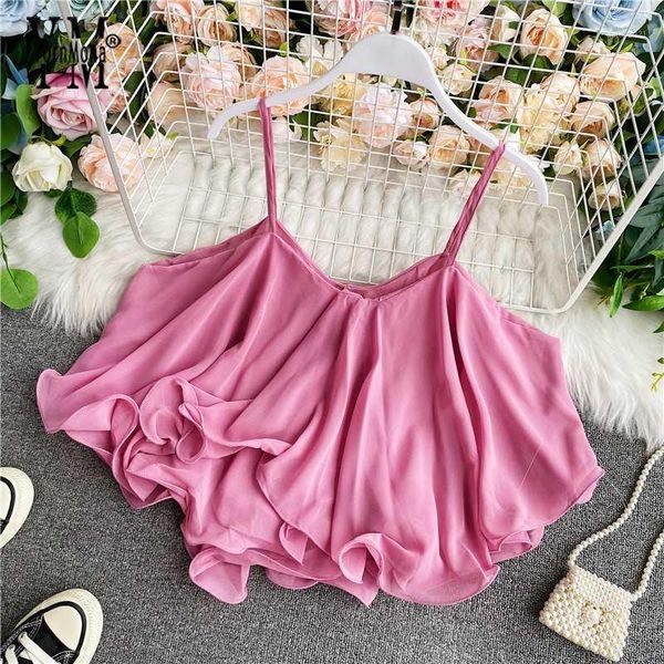 

women's blouses & shirts yornmona 2021 arrival women ins fashion spaghetti strap ruffle design chiffon summer tank streetwear shirt1, White