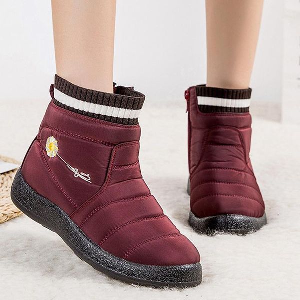 

boots snow winter women waterproof ankle shoes zipper lightweight warm plush feetwear big size 43, Black