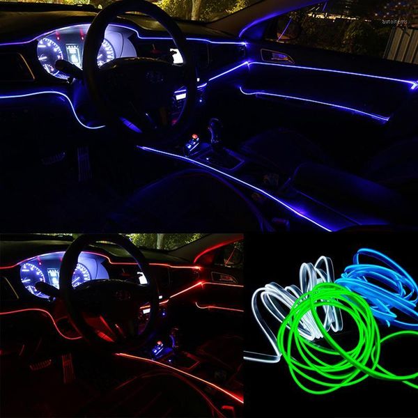 

3m flexible car el cold line lights led neon el wire 12v car cold light strip universal interior decoration moulding trim strips1