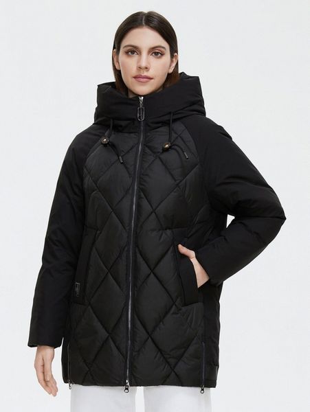 

gasman slant pocket raglan sleeve drawstring hooded quilted coat e3hj#, Black