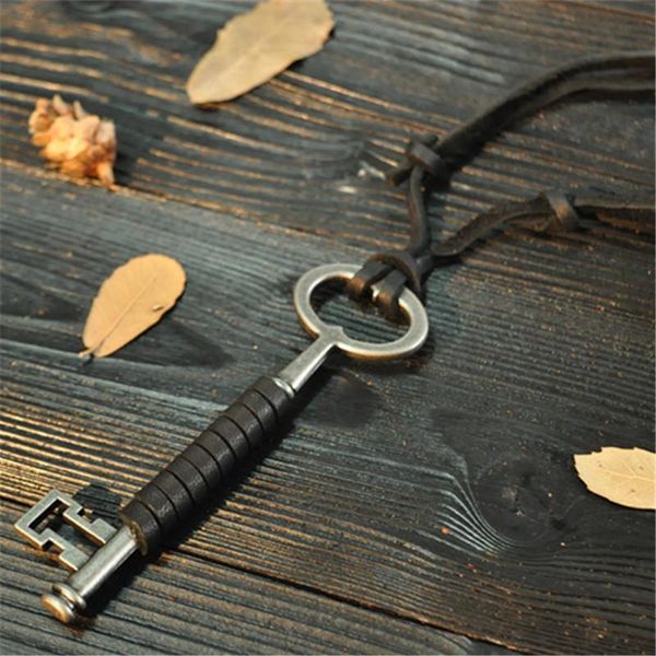 

pendant necklaces vintage cow leather cord necklace key for men, Silver