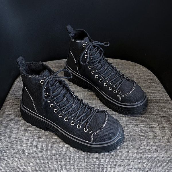 

2021 new spring fall down hard and non-slip women boots wheel lace up elastic cloth mid-heel shoe o275, Black