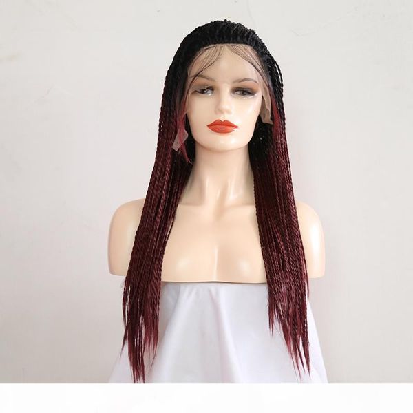 

synthetic hair braided lace front wig dark roots wine red soft fiber hair long burgundy synthetic braided wigs for black women