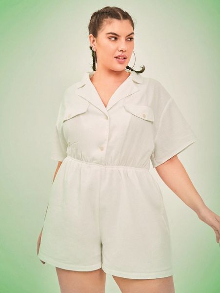 

plus solid button front romper l35v#, Black