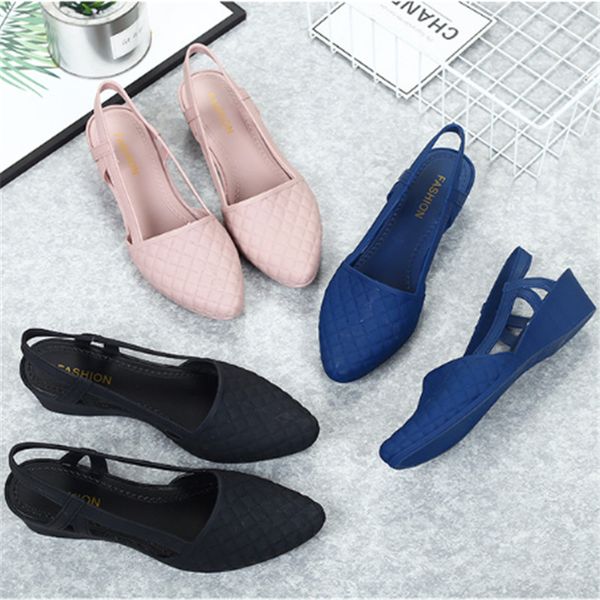 

new work shoes female shallow mouth flat bottom wedge with fashion casual shoes plastic jelly shoes wearing overshoes versatile, Black;brown