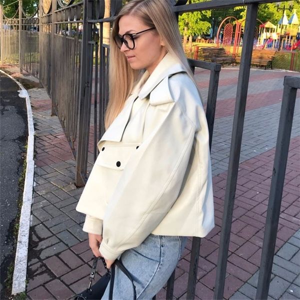 

2020 winter solid vintage loose design leather jacket biker motorcycle jackets women soft pu leather jacket lj201012, Black