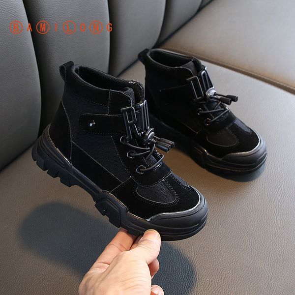 

children bamilong fashion 2020 warm martin soft shoes bottom boys girls boots non-slip kids sneakers s224, Black