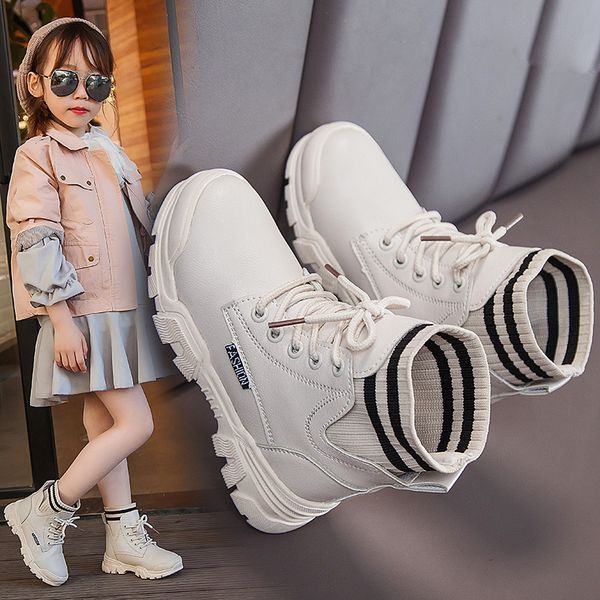 

children shoes for girls boys kids winter female padded boots warm plush black beige 5-12 years size 27-38 809, Black;red