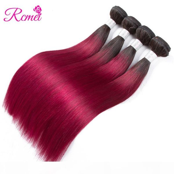 

burgundy colored hair brazilian straight bundles with closure ombre 1b burgundy 2 tone color 4 bundle with lace closure rcmei, Black;brown