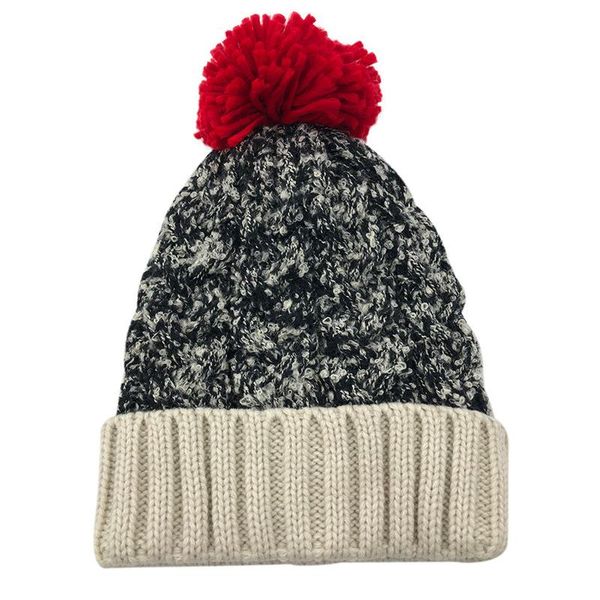 

wide brim hats winter color mixture wool thick knitted hat women's autumn and warm beanie cute yarn furry ball, Blue;gray