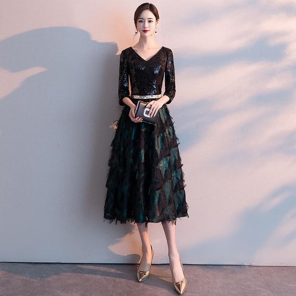 

ae793 evening dress for women plus size formal dresses elegant half sleeve -length black v-neck vestidos de gala1, White;black