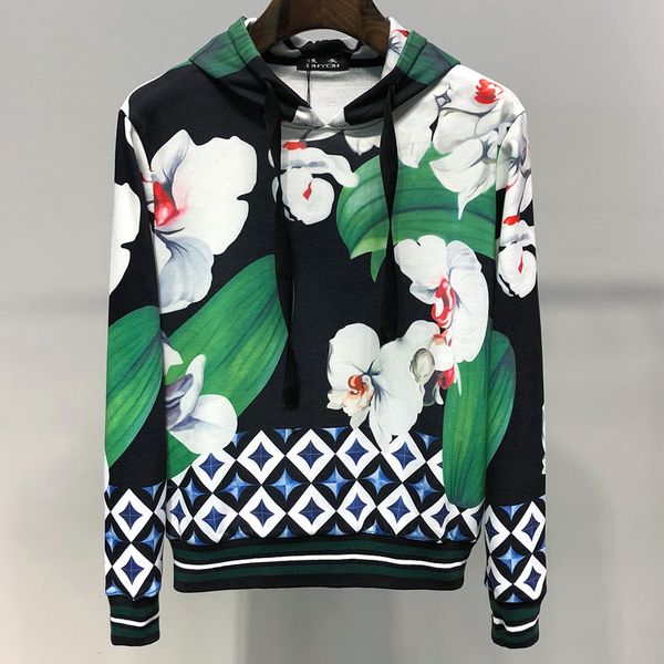 

chinese style orchid print hoodie fleece hoodies streetwear men women 2021 hip hop casual pullover sweatshirts 7htd, Black
