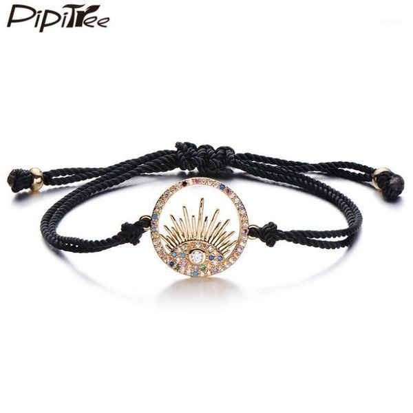 

charm bracelets pipitree brand micro cz zircon evil eye round shape red black cord men women bracelet bangle jewelry gift1, Golden;silver