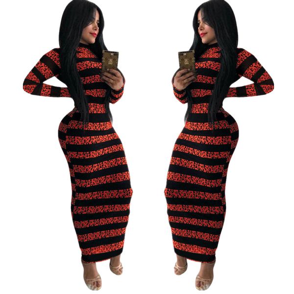 

europe and america cross border foreign trade autumn and winter new womens clothing striped printed long sleeve dress, White;black