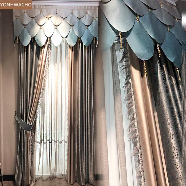 

custom curtain luxury european american living room high precision stripe cloth blackout curtain valance tulle panel c410