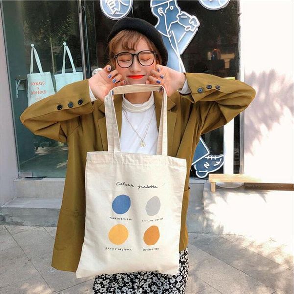 

women casual canvas shoulder bag small fresh cute shopping bag lady kawaii all-match handbag female eco reusable large tote bags