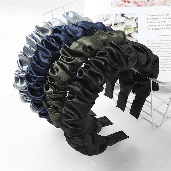 

new fashion satin hairbands for girls wide headwear hair accessories vintage head hoop solid color, Golden;silver