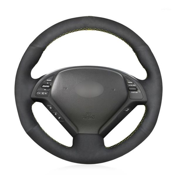 

diy black suede leather car steering wheel cover for infiniti g g25 g35 g37 ex ex35 ex37 q q40 q60 qx50 (us) 2014-20201