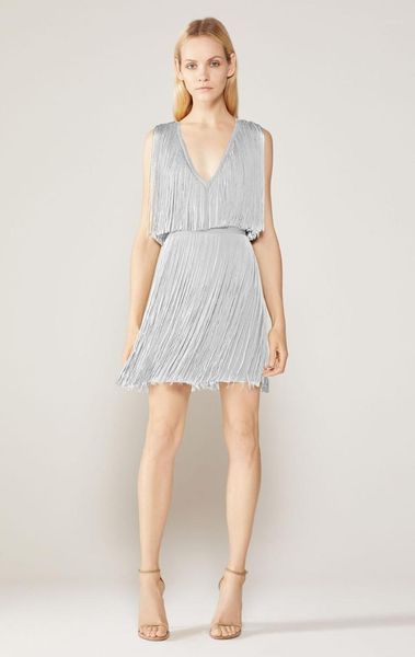 

2020 new arrival women designer bronzing tassel silver bandage dress bodycon party dress vestido1, Black;gray