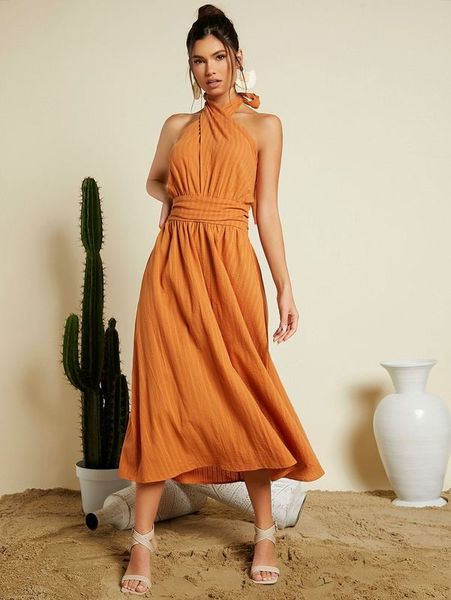 

wrap cross tied backless dress she, Black;gray