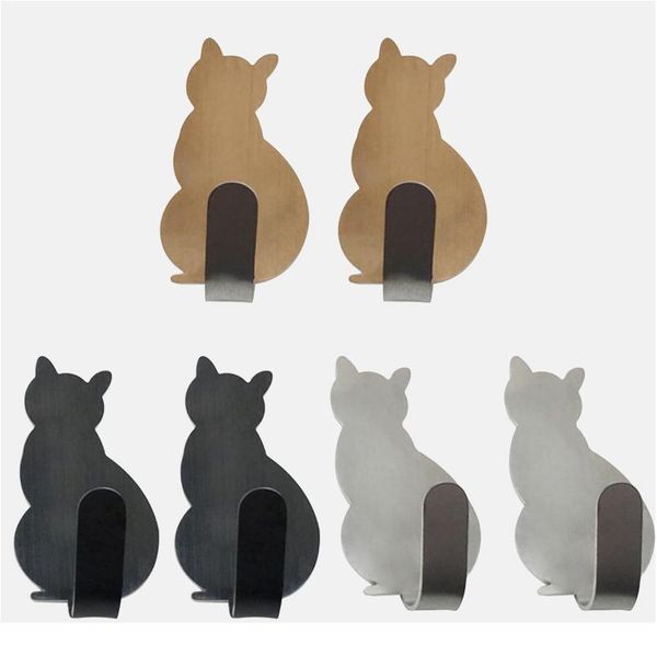 

2pcs self adhesive hooks cat pattern storage holder for bathroom kitchen hanger stick on wall hanging door clothes tow bbyiiy