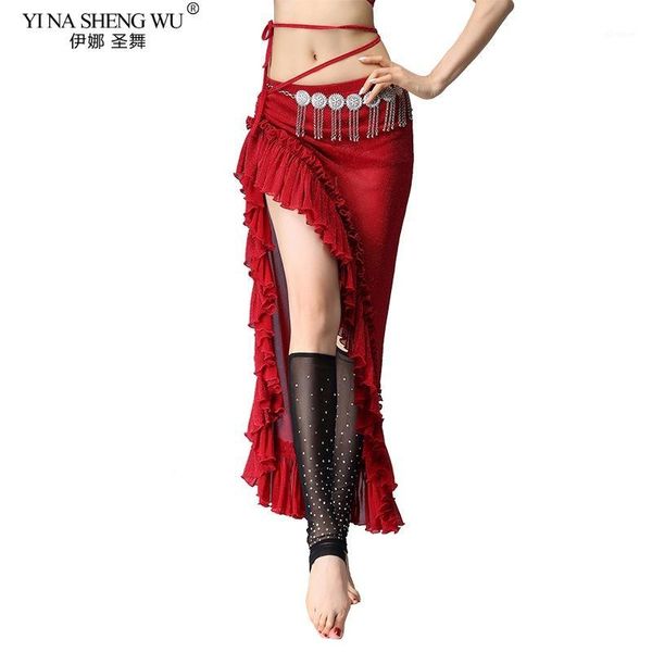 

belly dance skirt sides slits skirt women oriental belly dance female clothes long design plus size black1, Black;red