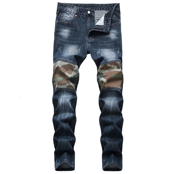 

new hip hop design brand jeans for men's straight 2021 fashion hole ripped distressed moto bike vintage jean plus size z4ki, Blue