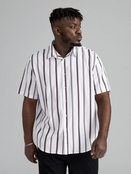

extended sizes men striped button front shirt n5ka#, White;black
