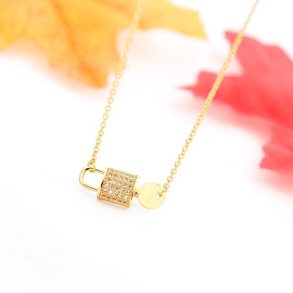 

zircon inlay lock key pendant necklace men and women fashion romantic charm jewelry love token valentine's day special gift, Silver