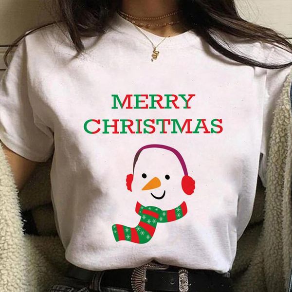 

women harajuku short sleeve tshirt merry christmas cute cartoon snowman graphic print t shirt fashion female cloth, White