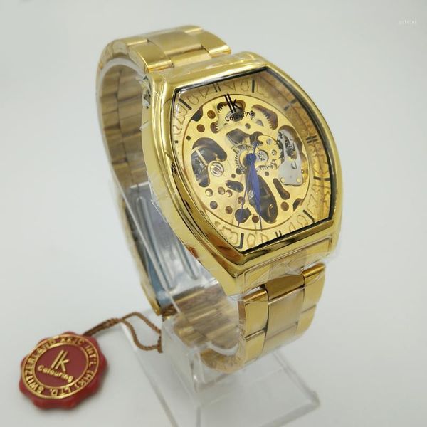 

ik colouring watches men brand skeleton mechanical watch gold stainless steel square wrist watches relogio masculino1, Slivery;brown