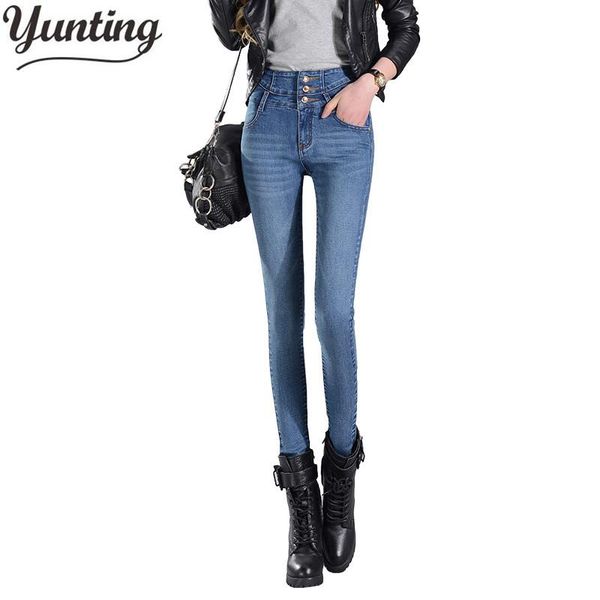 

women's pants 2021 pencil jeans ladies trousers high waist buttons full length zipper stretch skinny women pant, Blue