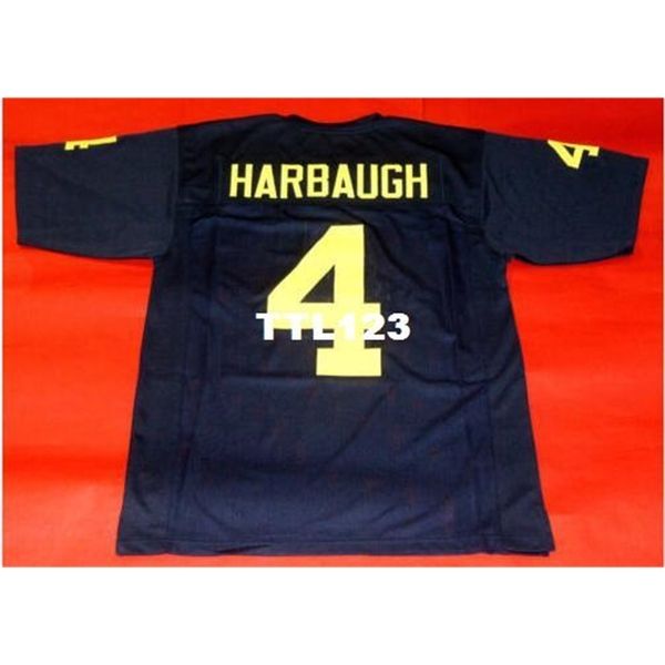 

3421 custom michigan wolverines #4 jim harbaugh custom navy college jersey size s-4xl or custom any name or number jersey, Black