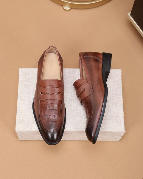 

fashion business dress men shoes 2019 new classic leather designer men's suits shoes fashion slip on dress shoes men oxfords, Black