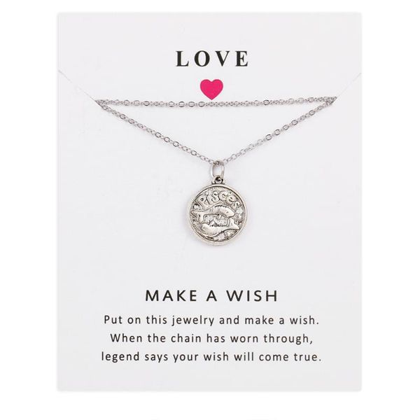 

pendant necklaces pisces 12 constellation zodiac sign necklace for women coin disk leo libra aries horoscope astrology, Silver