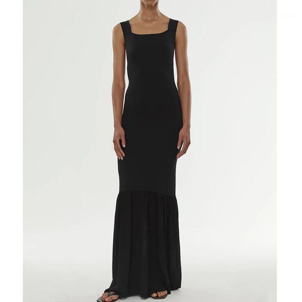 

women dress spring/summer 2020 new dress fashion casual black high waist sling a-line ankle length1, Black;gray