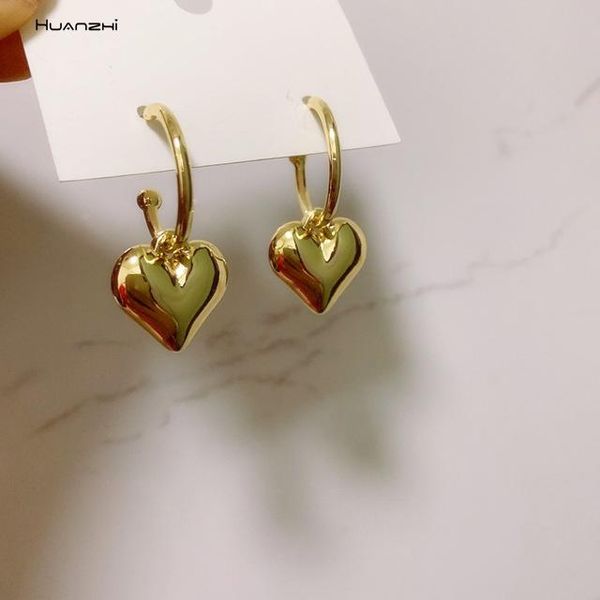 

hoop & huggie huanzhi 2021 irregular geometric large design gold metal love heart big earrings for women girl gift party jewelry, Golden;silver