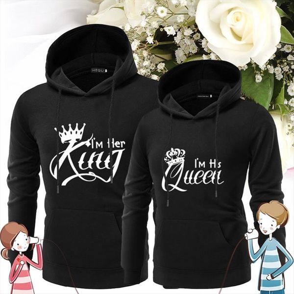 

im her king im his queen couple hoodies christmas women men hooded sweatshirt female full sleeve xmas casual pullovers, Black