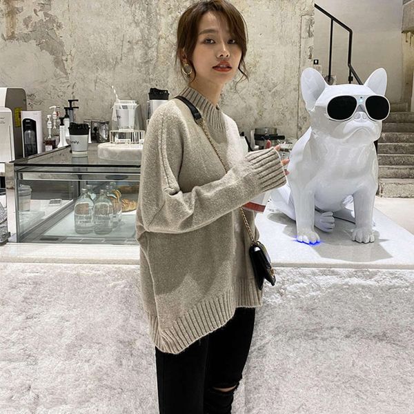 

2020 clothing autumn and winter thick needle round neck front short back long korean loose casual pregnant women's sweater, White
