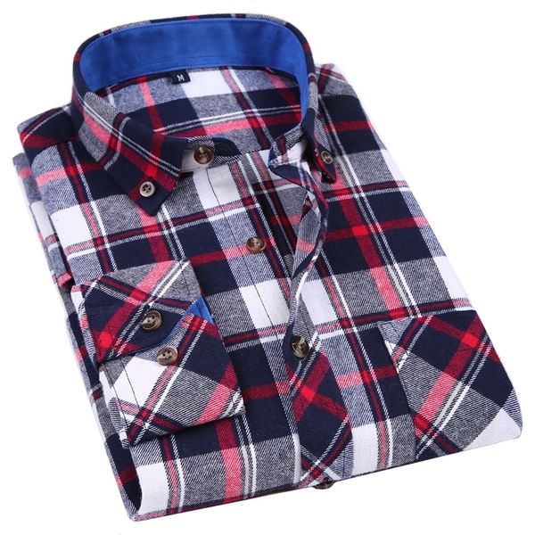 

casual men long sleeve flannel plaid shirt 100% cotton slim style collar design soft comfortable men social shirt clothing y200408, White;black