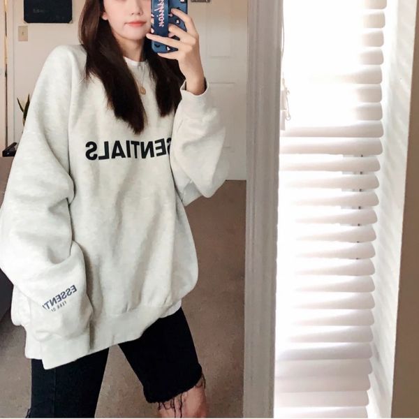 

love of god fog essentials chest letter jacquard plush crew neck sweater lovers, Black
