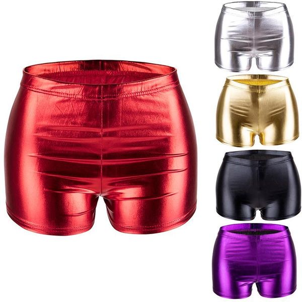 

sayfut high waist leather shorts shiny stretch women girls disco short pants night club shorts pants candy color new1, White;black